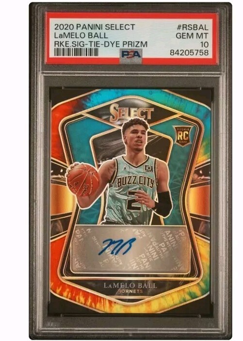 PSA 10 2020 Select Rookie Signatures Lamelo Ball Tie-Dye Prizm RC Auto /25