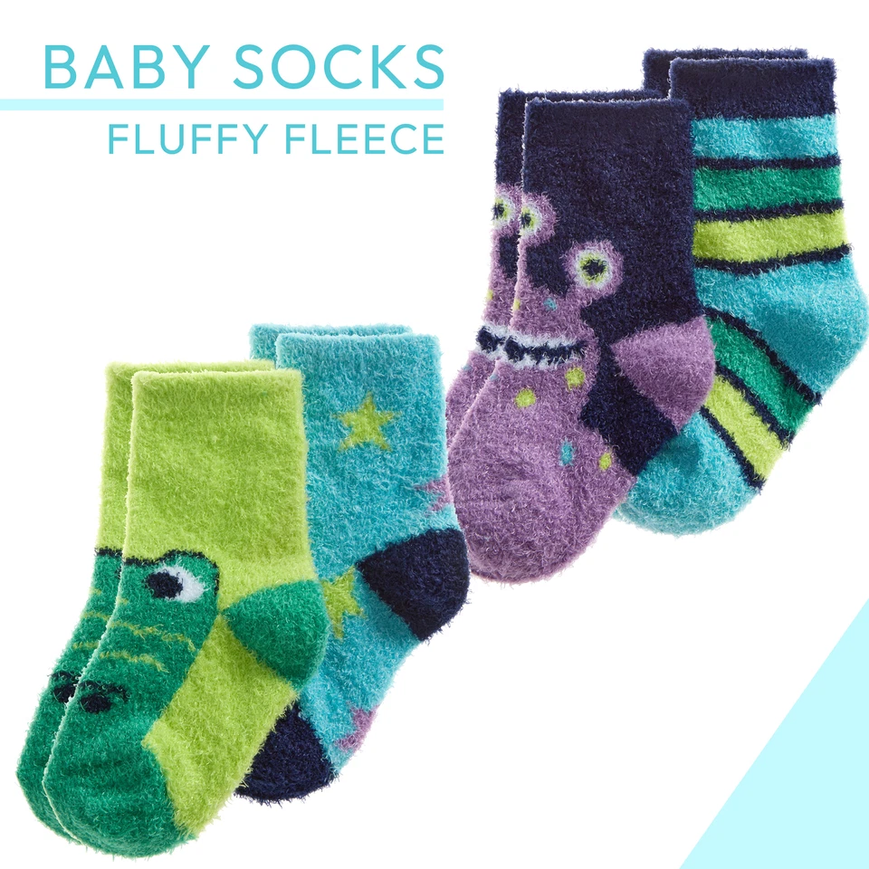 METZUYAN 2 Pairs Baby Boys Fluffy Snuggle Fleece Lounge Socks Animals UK 0-0 0-2.5 3-5.5