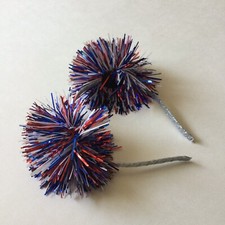 CAPELLI TINSEL FIREWORKS POM POM HEADBAND SILVER RED BLUE 4th Of JULY OS NWOT