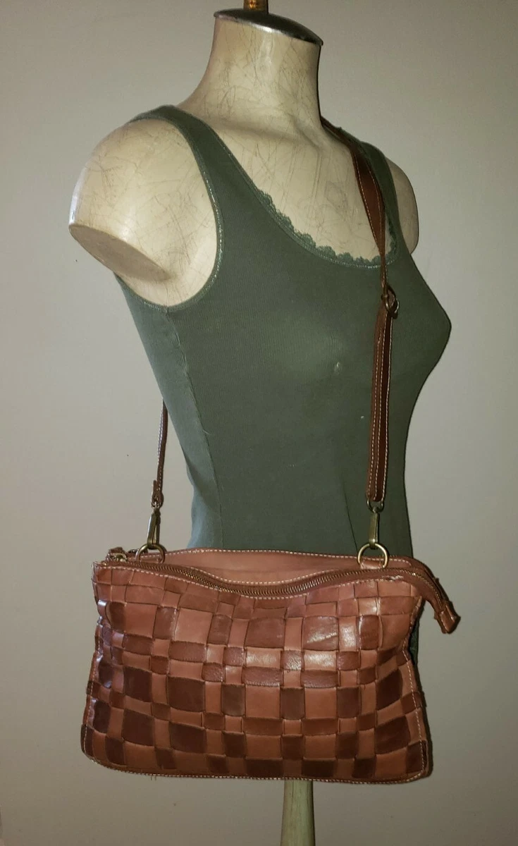 Costanza Rota Buttery Soft Leather Brown Woven Crossbody Bag