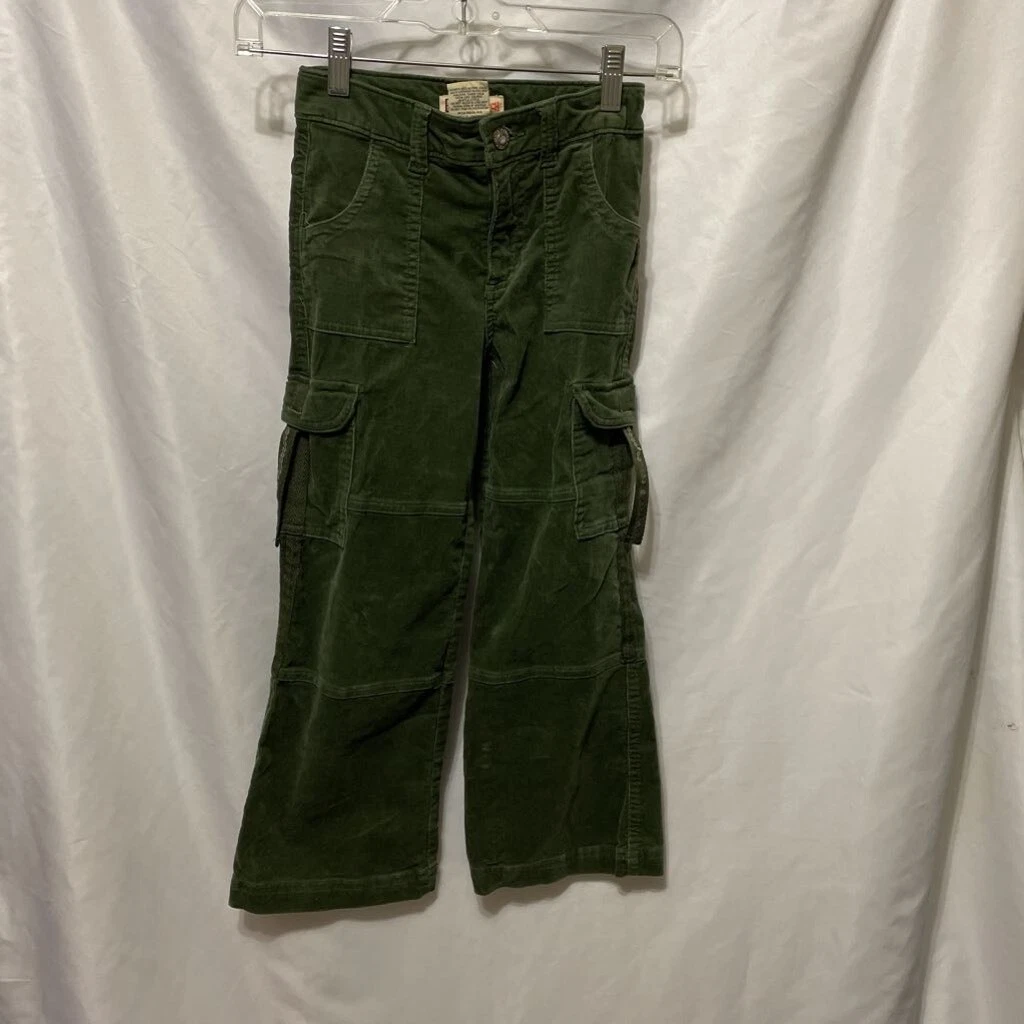Faded Glory Girls Corduroy Cargo Pants Green Flap Pockets Stretch Flat Front 6