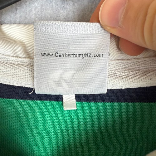 Canterbury Rugby Polo Shirt Mens XL Green Blue White Yellow Striped Short Sleeve - Picture 3 of 8