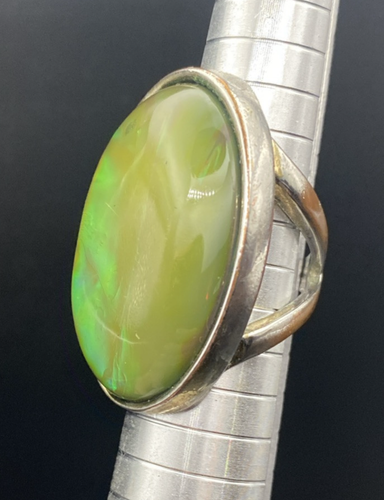 Australian Triplet Opal Ring Gemstone Silver Tone Sz 7.5 Unisex Split Shank LOOK - Picture 3 of 9