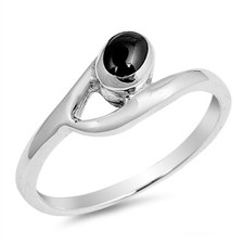 Sterling Silver Oval Black Onyx Offset Ring - Free Gift Packaging