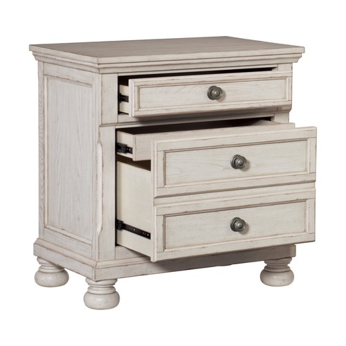 4 PC ANTIQUE WHITE KING FOOTBOARD STORAGE BED N/S DRESSER BEDROOM FURNITURE SET - Picture 15 of 24
