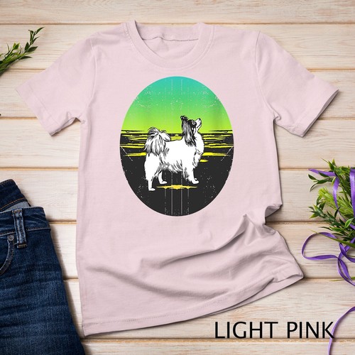 Camiseta para mujer Graphic 365 raza perro mariposa estilo puesta de sol retro unisex - Imagen 6 de 15