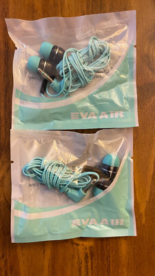 NEW lot of (2) EVA Air Airline Airplane Earbuds - Brand New Sealed 