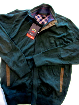 Paul & Shark   Gr. M SCHURWOLL JACKE  MIT LEDER ORG PREIS 629.- Euro