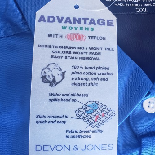 New Men's Devon & Jones Advantage Pima Twill Cotton Shirt Royal Blue Size 3XL - Picture 3 of 5