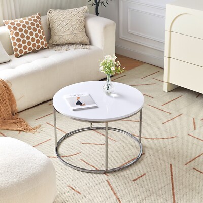 Runder Couchtisch Wohnzimmer Sofa Mitte Seitenende Hochglanz mit Metallrahmen