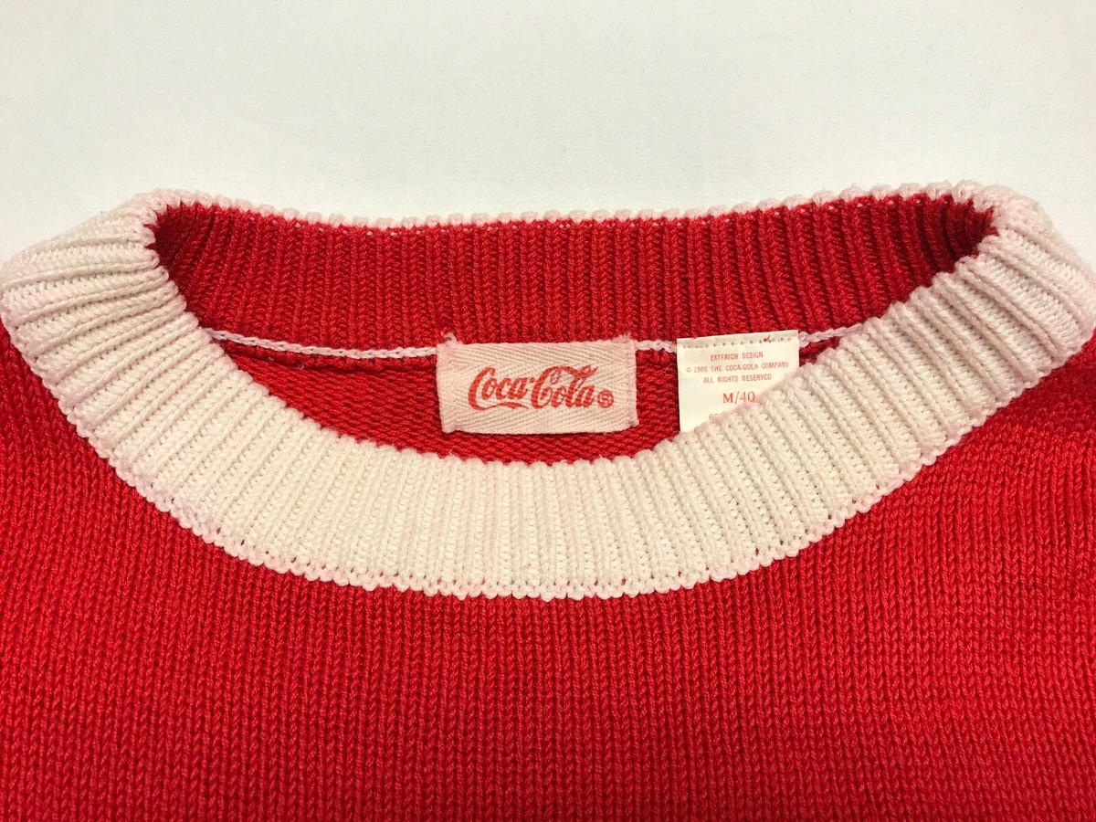 VTG 1986 Coca Cola Coke Varsity Football Spellout Red Knit