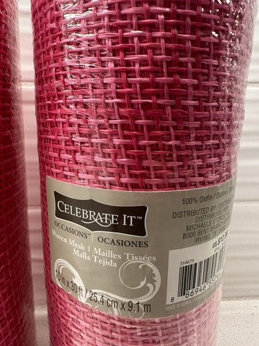 Lot of 2 Celebrate It Occasions Woven Pink Mesh 10"x30' - Picture 4 of 5