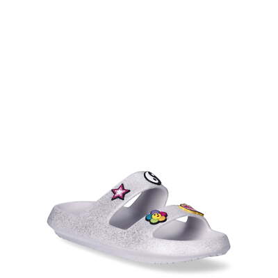 Joe Boxer Women's Double Band Emoji Slide Sandals Size 6 Color Glitter