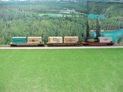 3  HO  50FT  fish belly  flat cars  with  Container loads