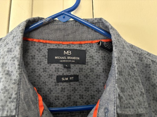 MB MICHAEL BRANDON Men's Size Large Slim Fit Short Sleeve Button Up Shirt - Picture 4 of 5