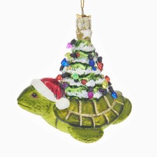 Turtle w/Christmas Tree Glass Ornament