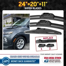One Pair 24''+20''+11''' U/J-HOOK Wiper Rain Blades Set For 2010-2022 KIA Soul