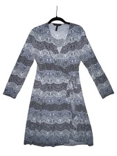 BCBGMAXAZRIA Womens Adele Long Sleeve Wrap Dress Size L Dove Grey White Lace Pat