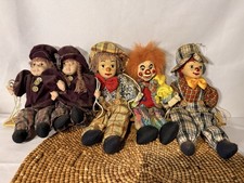Vintage Clown Marionette Doll Lot Of 4 Swing Hanging Puppets Circus Decor