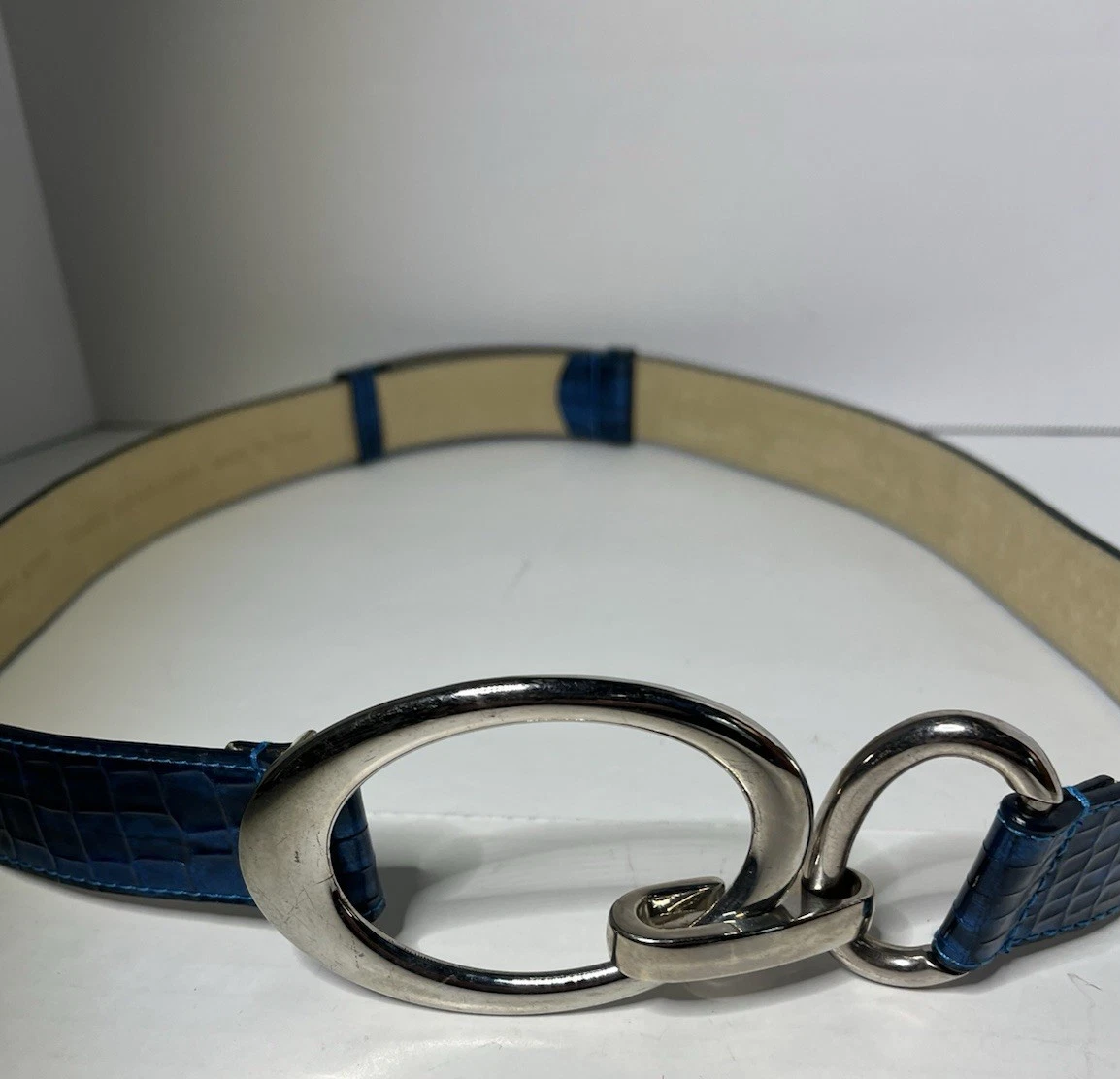 WHBM White House Black Market New with Tags Snake Print Leather Belt NWT Sz Sm White House Black Market Blue Belts for Women for sale | eBay main image 4