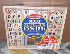 NEW MELISSA  DOUG DELUXE WOODEN STAMP SET ABCS  123S 71 WOODEN STAMPES
