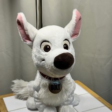 Disney Bolt Plush Kids 14" White Lightning Bolt Dog Tag Excellent