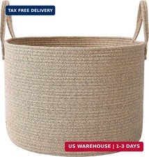 65L Extra Large Blanket Basket for Living Room - Woven Cotton Rope Laundry Hampe