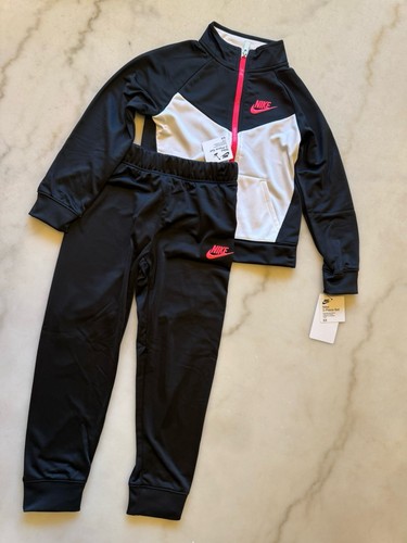 NWT $52 Nike Girls Black/Pink White Track Suit Outfit Set Jacket Pants Coat 6X - Picture 3 of 11