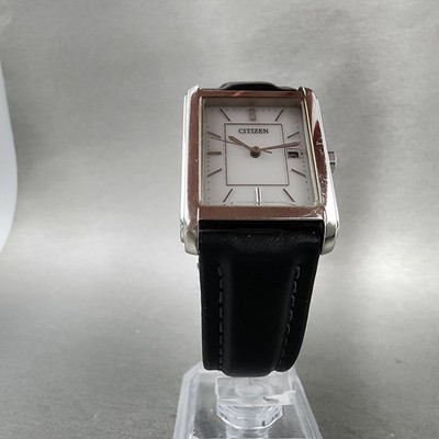 Citizen Eco-Drive Tank Watch Men 26mm White Dial Silver Tone Date