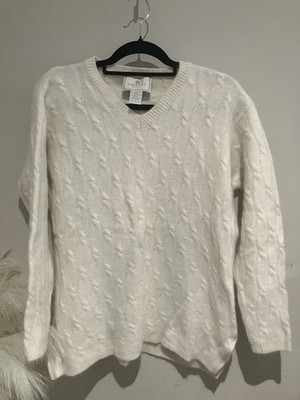 Vintage Express Tricot Women s L Cream Cable Knit Lambswool Angora Sweater Large