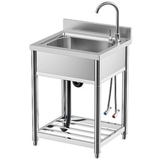 Free Standing Stainless-Steel Single Bowl Commercial Kitchen Sink w/Faucet