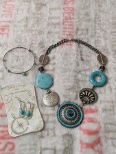 Hand Crafted Choker Type Necklace, Earrings, Bracelet Set Turquoise