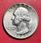 1941 US Washington SILVER Quarter! Choice AU Details! Old US Coin!