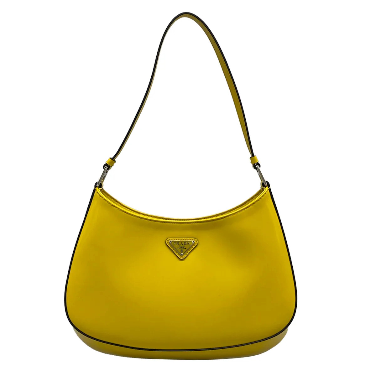 PRADA Cleo 1BC499 Yellow Brushed Leather Handbag