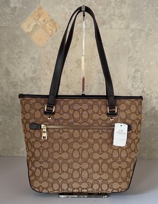 Coach Medium Signature CC Shoulder Tote Jacquard Bag Khaki/Brown