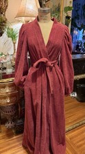 Vintage 70s Does 40s  Pierre Cardin Pink Bathrobe with Puff Sleeves M/L