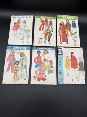 Vintage Simplicity McCalls Sewing Pattern Lot Girls Dress Coat Pajamas CUT