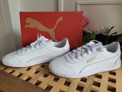 Puma Club 5v5 weiße Leder Turnschuhe UK Größe 7 neu verpackt