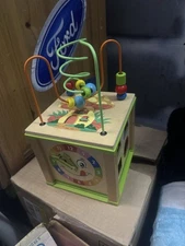 TOP BRIGHT Wooden Activity Cube with Shape Sorter Bead Maze