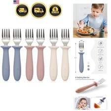 6 Pieces Toddler Forks Kids Safe Utensils Set with Silicone Round Handle for ...