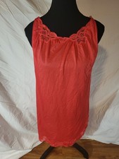 Vintage Kayser Red Nylon Nightgown with Lace Size Medium