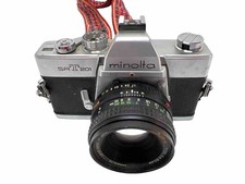 Vintage Minolta SRT201 Black and Silver 35mm Film Camera