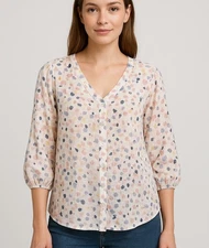 Hope & Harlow Floral Peasant Blouse Women’s S – Boho Watercolor Boxy Fairy Artsy