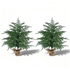2FT Artificial Norfolk Pine Tree, 2pc Artificial Christmas Tree Faux Potted P...