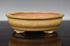 Japanische Bonsaischale TONYO signiert Buchweizen glasiert Außenrand oval...