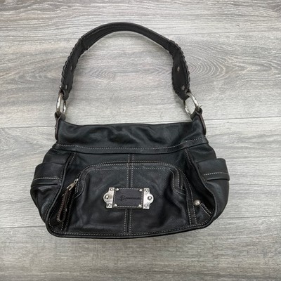 B Makowsky Black Leather Hobo Shoulder Bag Handbag Purse Silver Hardware Y2K