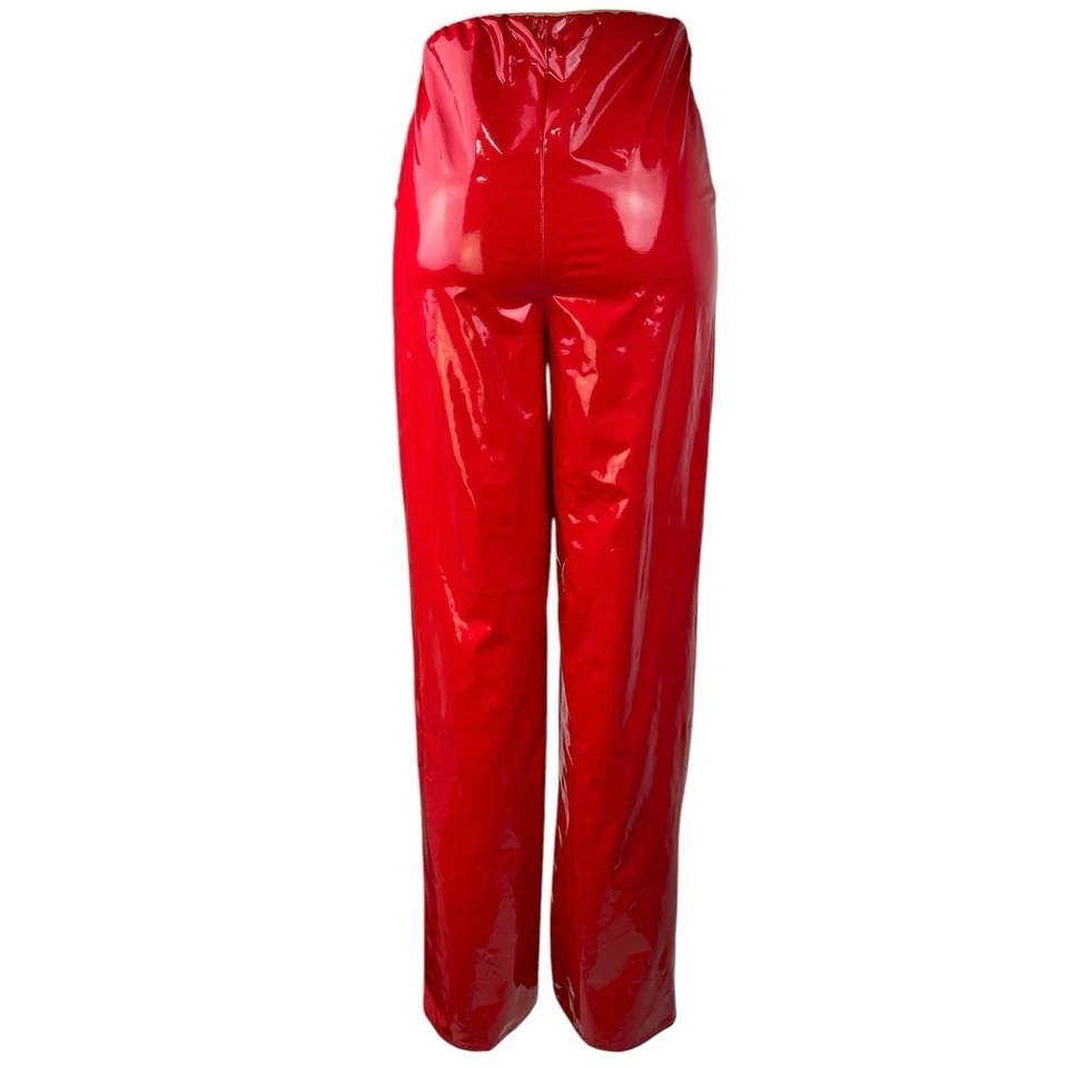 Pantalones Missguided Rojo Vinilo Cintura Alta Recta Pierna Ancha Talla 4 Foto 3 de 4