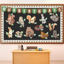 68 Pcs Woodland Animals Classroom Birthday Bulletin Board Set Cutouts