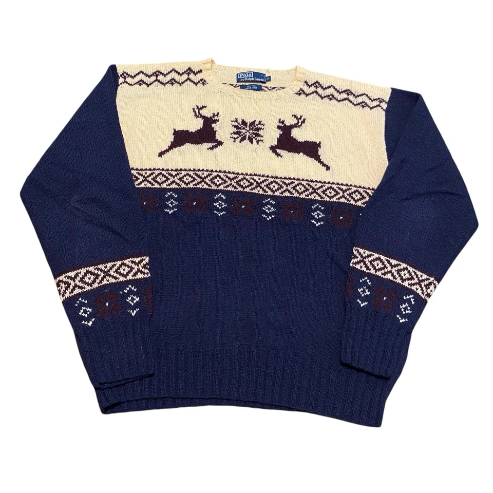 Suéter Vintage Polo Ralph Lauren Para Hombre Reno Navidad Tejido a Mano Lana XL Foto 2 de 4