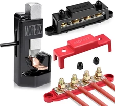 2pcs Power Distribution Block Bus Bar 4 � 3/8" Posts, 6 � #8 Screws & Hammer Lug